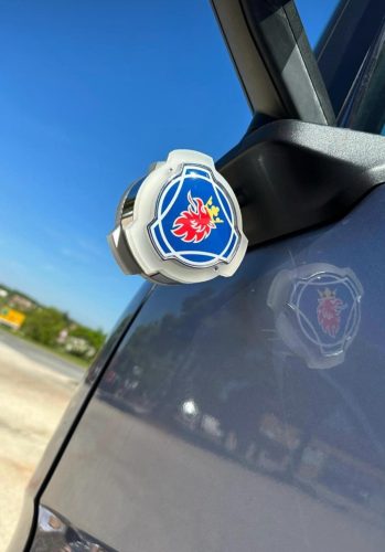 SCANIA KÉK LOGÓ formázott LOLLIPOP, PIROS/FEHÉR párban